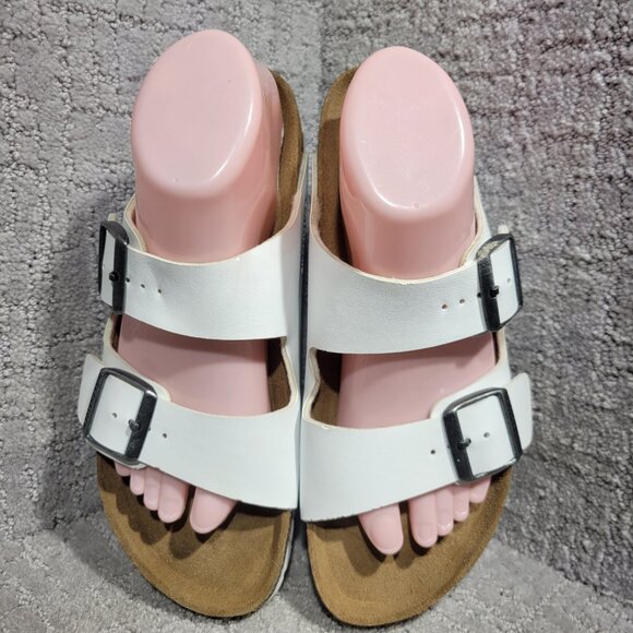 Birkenstock Shoes - Birkenstock Arizona Size 40 L9 M7 Narrow White Birko-Flor Double Strap Sandals